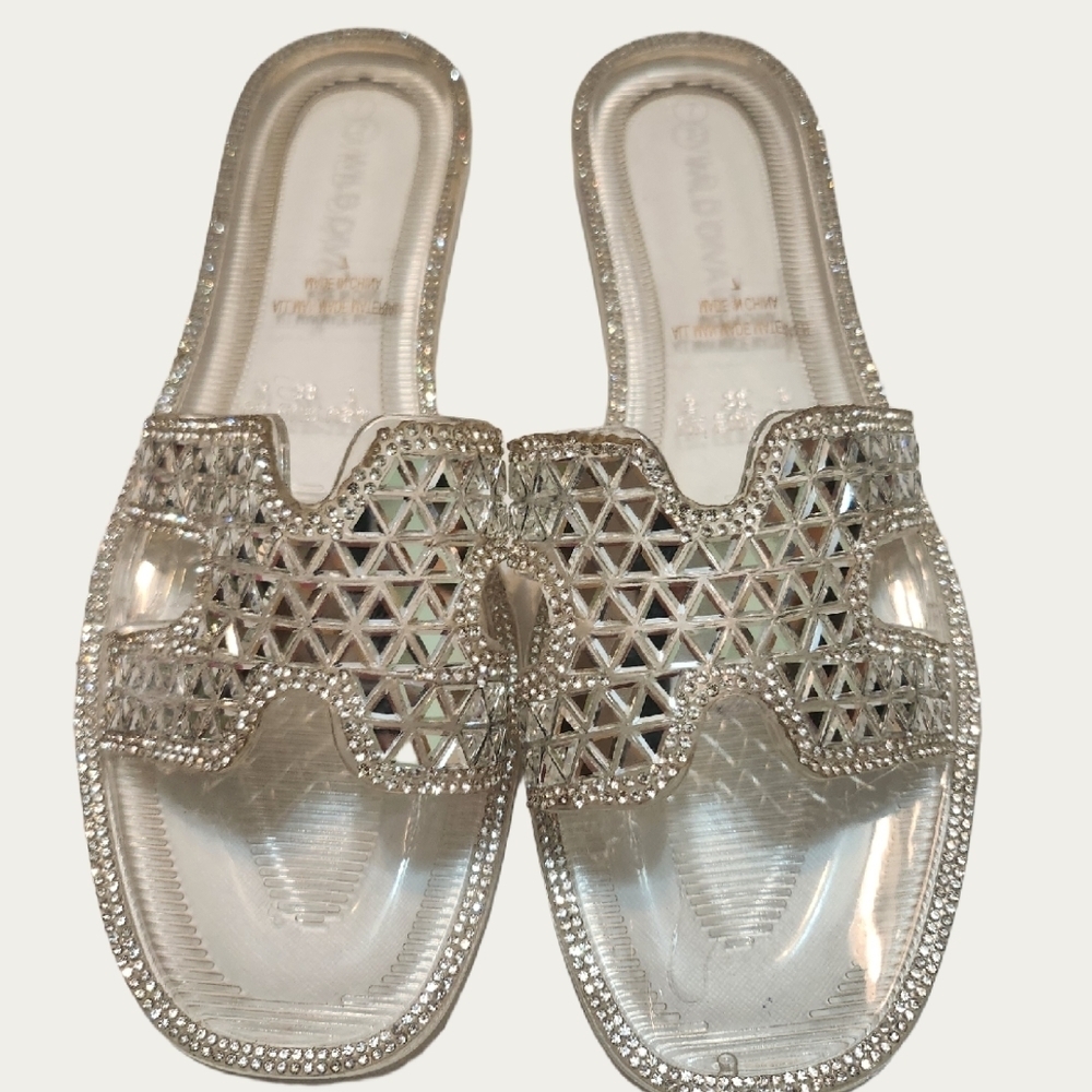 Wild Diva CLEAR MIRRORED Glam Slide Sandals, SIZE 7 - Picture 4 of 13